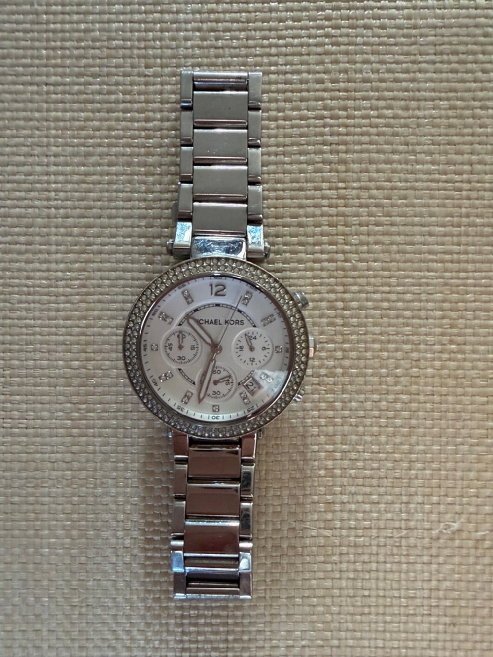 Michael Kors Silver-Tone Crystal Bezel Women's Bracelet Watch
